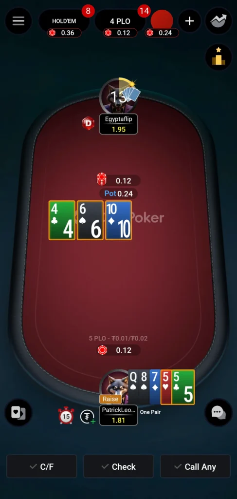 5-Card Pot Limiti Omaha (PLO5) 